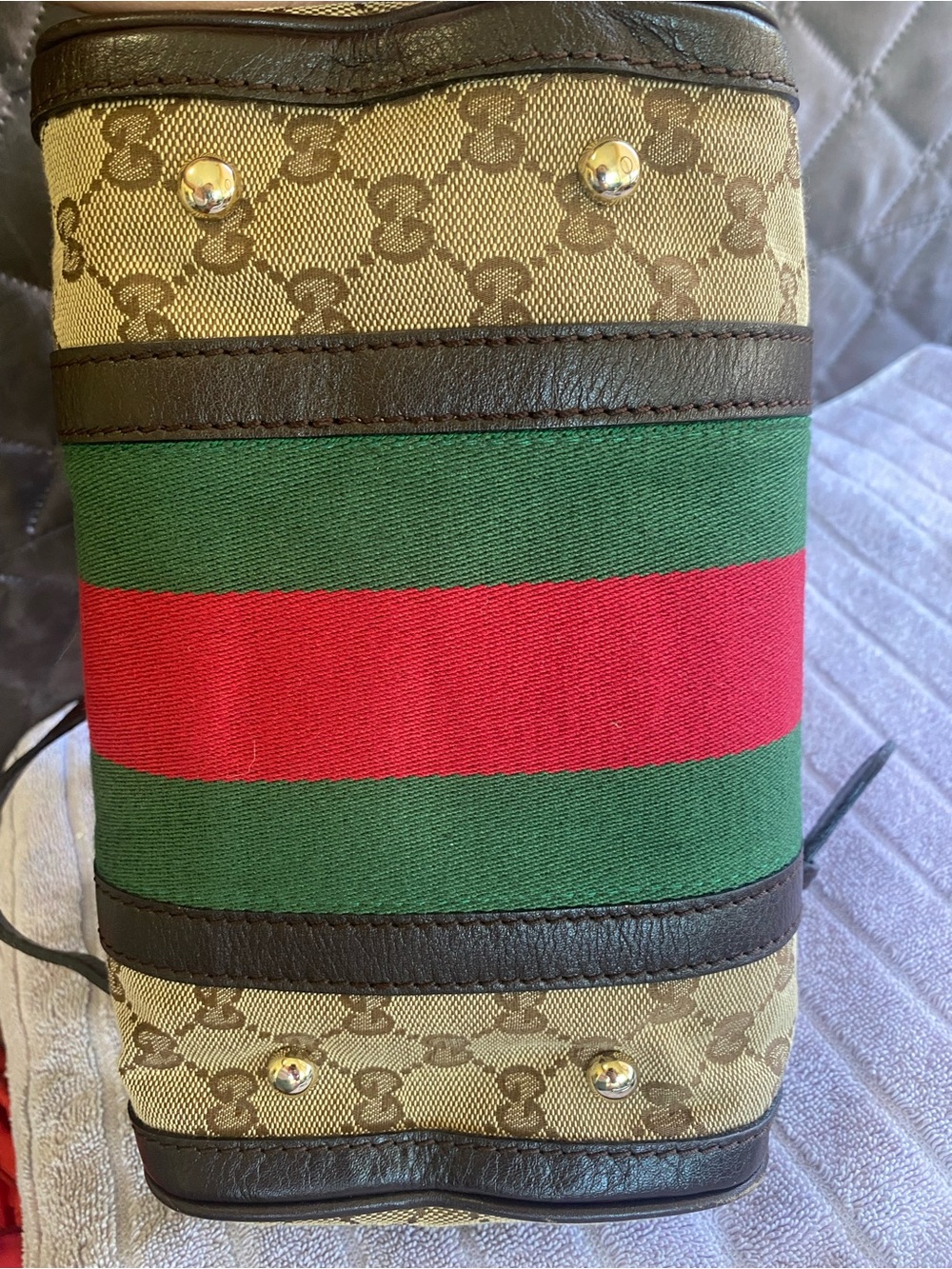 Gucci Vintage Web Boston Bag GG Canvas Crossbody Brown - Picture 10 of 11